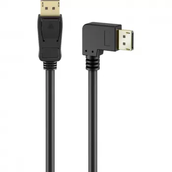 Kabelis DisplayPort Spraudnis 90° > DisplayPort Spraudnis, 8K / 144Hz (melns, 2 metri, 1 spraudnis 90° sānu leņķī, 54 Gbit/s, DisplayPort 2.0 / 2.1)