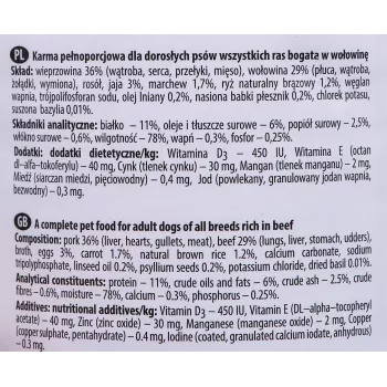 Slapjā suņu barība Dolina Noteci liellopu gaļa un cūkgaļa pieaugušiem suņiem 400 g