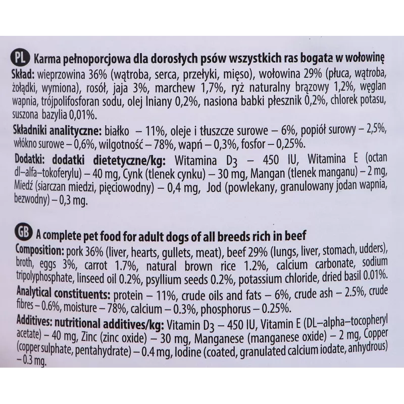 Slapjā suņu barība Dolina Noteci liellopu gaļa un cūkgaļa pieaugušiem suņiem 400 g