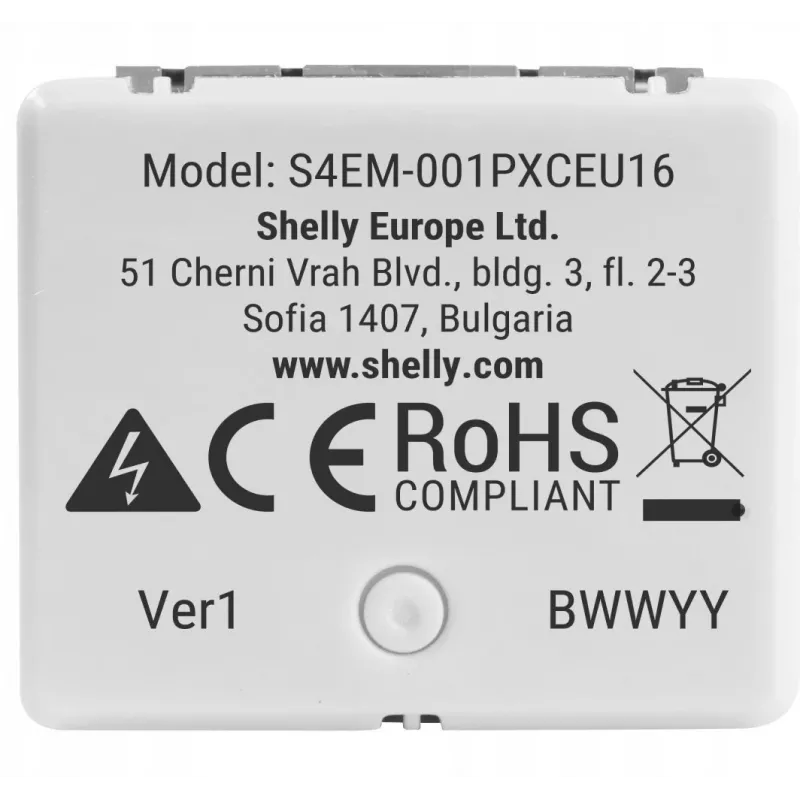 Shelly Relay EM Mini Gen4 1-kanāla viedais relejs ar enerģijas mērītāju, Wi‑Fi Matter Zigbee Bluetooth, 8A, 110–240V