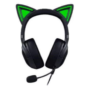 Kraken Kitty V2 - Melns, spēļu austiņas, kaķa ausis, straumēšanas reaktīvais apgaismojums, HyperClear kardioīda mikrofons, 40 mm TriForce draiveri, iebūvēts mikrofons ausīs, Razer Chroma RGB (auss un ausu kausi), telpiskā skaņa: tikai Windows 10 64-bit