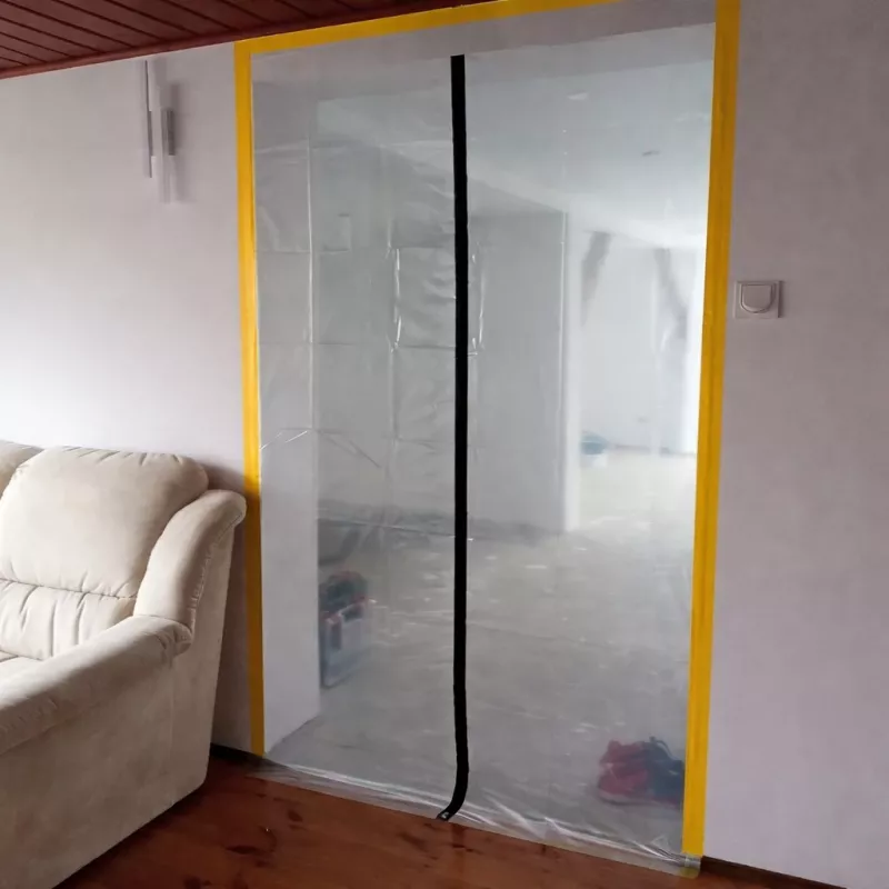 Putekļu barjeras durvis renovācijai XXL, putekļu aizkars 230x135 taisns