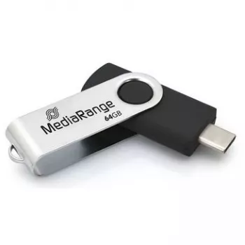 USB zibatmiņa MediaRange MR1953 64 GB USB Type-C 3.2 Gen 1 (3.1 Gen 1) grozāma, Melns/Sudrabs