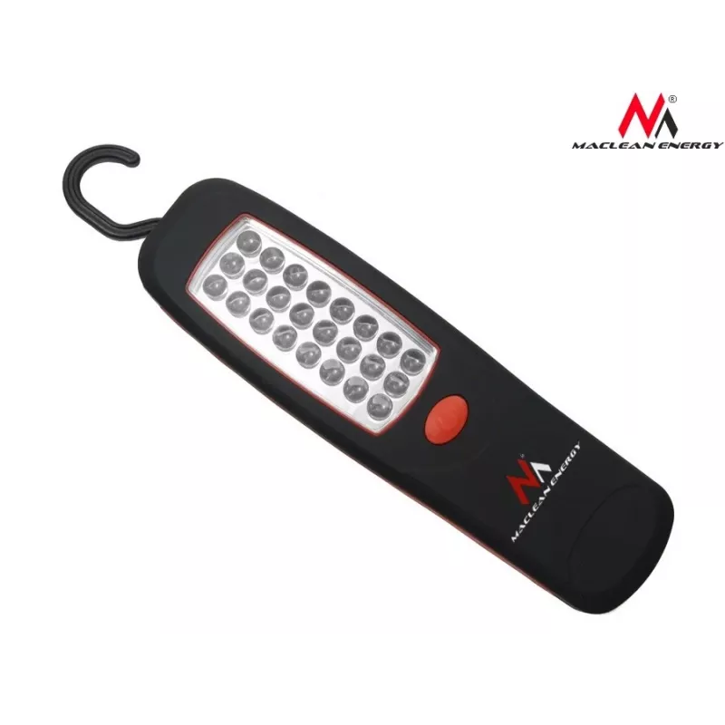 Darbnīcas lampa MACLEAN MCE03 — 24 LED, magnētiska pamatne un āķis, bateriju darbināma (3×AAA)