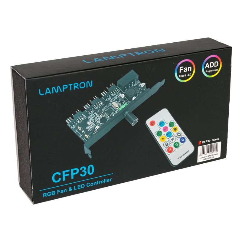 PCI-slota ventilatora un RGB LED kontrolieris Lamptron CFP30, melns