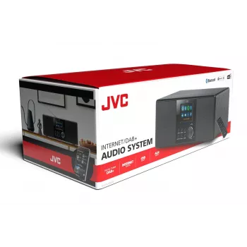 Interneta radio JVC RA-E981B — Wi‑Fi un Bluetooth straumēšana, DAB+, FM, 2x5W, 40 preseti, USB, AUX, LCD displejs