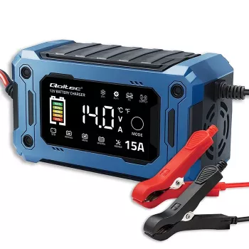 12V 15A viedais lādētājs QOLTEC ar mikroprocesoru un LCD — AGM, GEL, SLA, EFB, LiFePO4 akumulatoriem