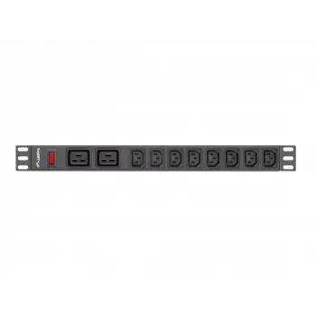 Strāvas sadales bloks LANBERG PDU-02I1908I-0200-C20-BK — 1U, 10×C13, 16A, 2 m kabelis, 19 collu