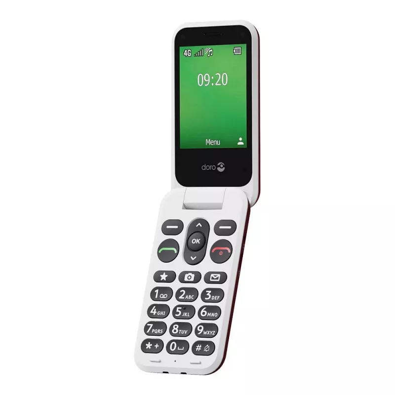 Doro Leva E22 saliekamais telefons, 2.8 collu (7.11 cm) ekrāns, Single SIM, 0.3 MP kamera, 1150 mAh, 127.8 g, Sarkans/Balts