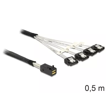 SAS kabelis DeLOCK 83392, 0.5 m, Mini SAS HD x4 SFF-8643 uz 4x SATA 7p