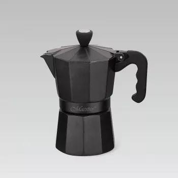 Moka pot Maestro MR-1666-3-BLACK, manuāla alumīnija kafijas kanniņa 3 porcijām, 150 ml, melna