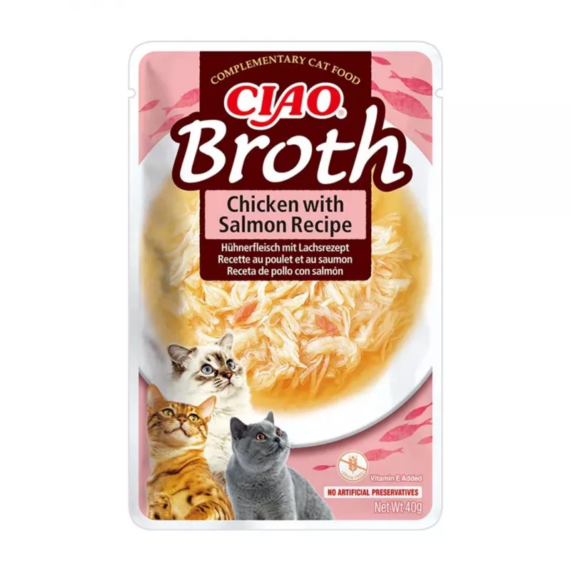 INABA Ciao Broth kaķu našķi, vista, zivs un ķemmīšgliemenes, 10 x 40 g