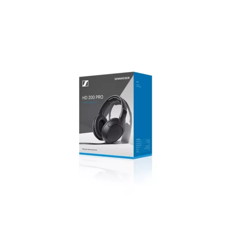 Vadu studiju austiņas Sennheiser HD 200 PRO — slēgtas, apauss, 32 Ω, 20–20000 Hz, 2 m kabelis, 3,5 mm, melnas