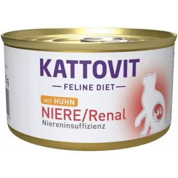 Slapjā barība kaķiem KATTOVIT Niere/Renal Chicken 185 g — veterinārā diēta nierēm, pieaugušiem kaķiem, 185 g kārba