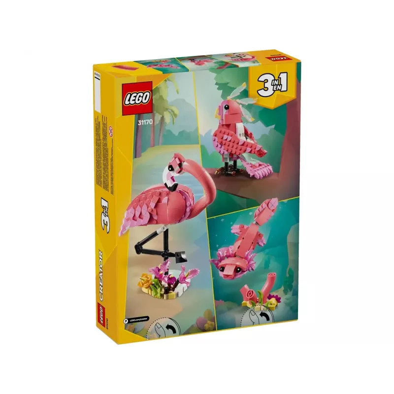 LEGO Creator 3-in-1 Rozā Flamings 31170 būvējams modeļu komplekts, 288 gab., augstums 230 mm, ieteicamais vecums 8+