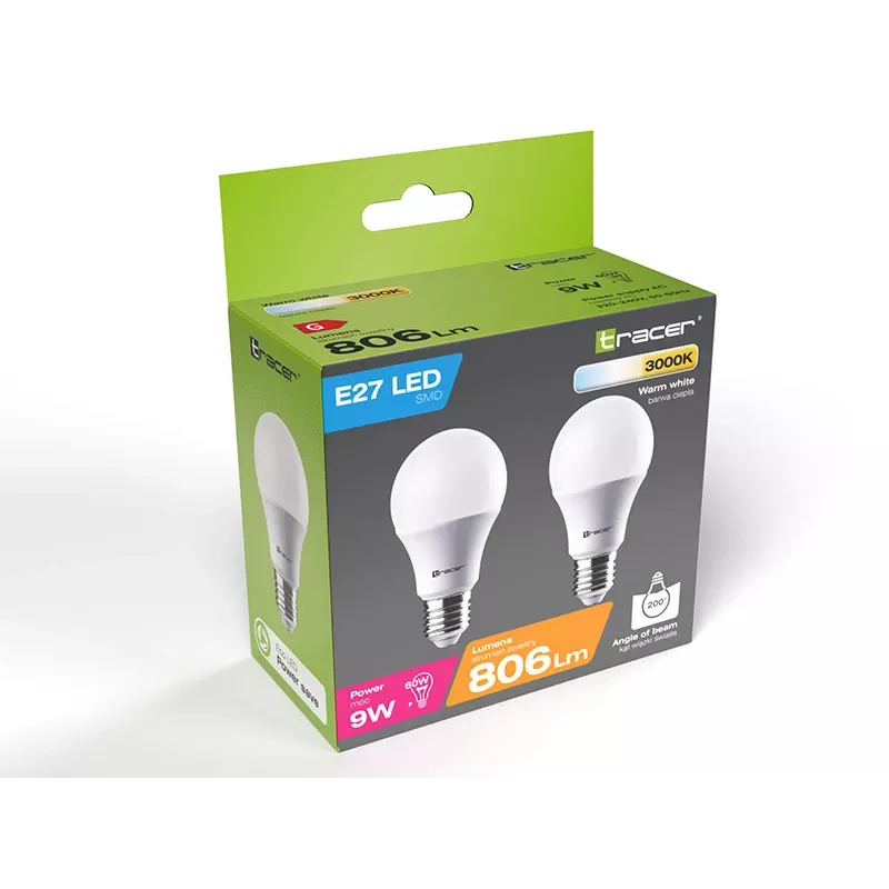 Enerģijas taupīšanas spuldze Tracer TRAZAR46501 LED 9W E27 3000K 806lm