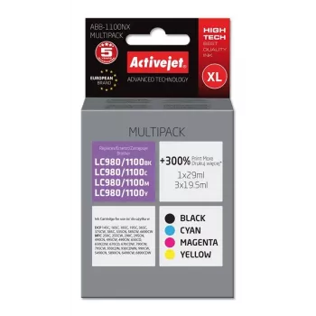 Activejet ABB-1100NX Tintes komplekts (aizstāj Brother LC1100/980; Supreme; 1 x 29 ml, 3 x 19.5 ml; melna, fuksīna, ciāna, dzeltena)