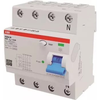 ABB Stotz S&J noplūdes strāvas aizsardzības slēdzis B tips 4P 63A, 300mA, 3kA, 4TE F204B-63/0,3-4TE (2CSF204568R3630)