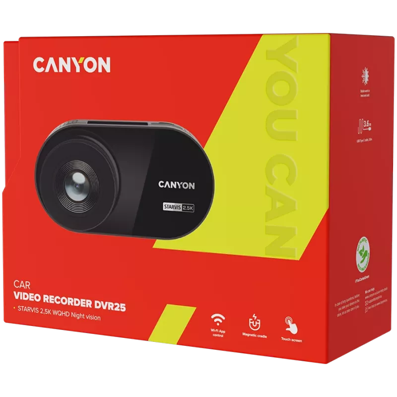 Canyon Dashcam DVR25 WQHD/2.5K/WiFi/App/SD karte melna