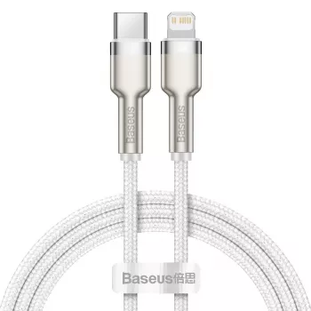 Baseus Cafule USB-C uz Lightning kabelis 1 m, 20 W, cinka korpuss, balts