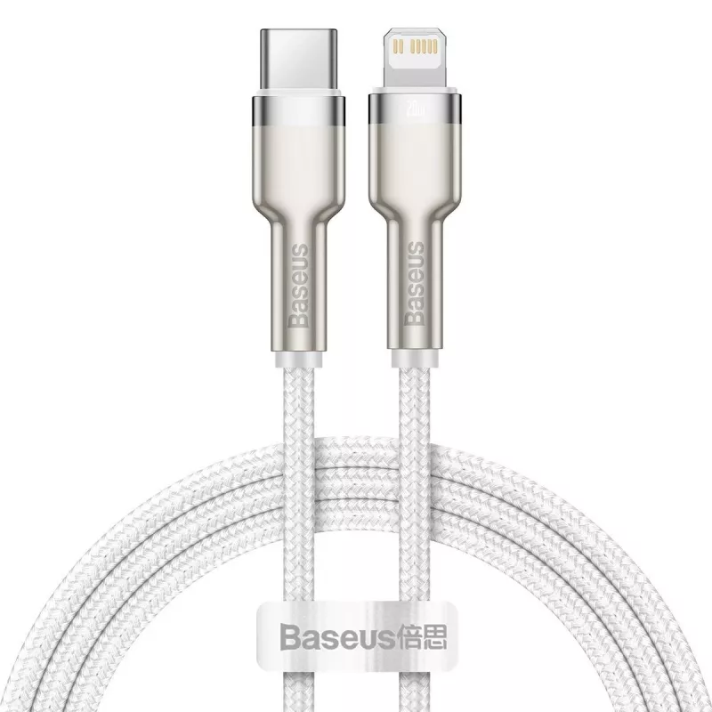 Baseus Cafule USB-C uz Lightning kabelis 1 m, 20 W, cinka korpuss, balts