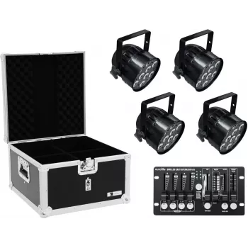 LED PAR gaismu komplekts EUROLITE 4x PAR-56 QCL ar transporta koferi un kontrolieri