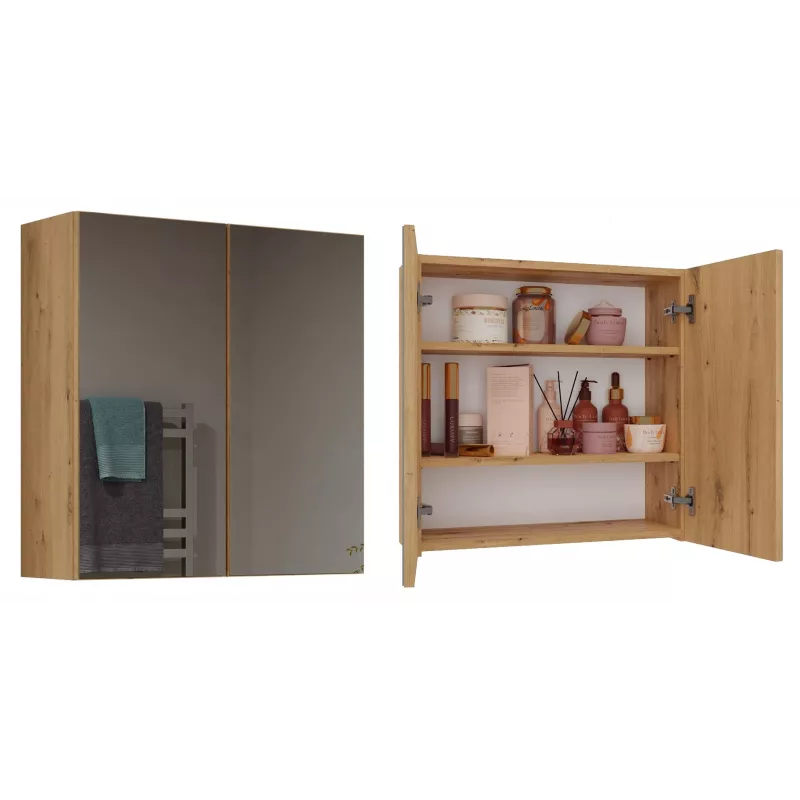 Pie sienas montējama vannas istabas skapja virspuse POLA 2DL ARTISAN — ozola krāsā, 600×220×600 mm, 3 plaukti