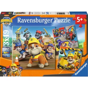 Bērnu puzļu komplekts Ravensburger Rubble & Crew darba transportlīdzekļi — 3 puzles × 49 gabali