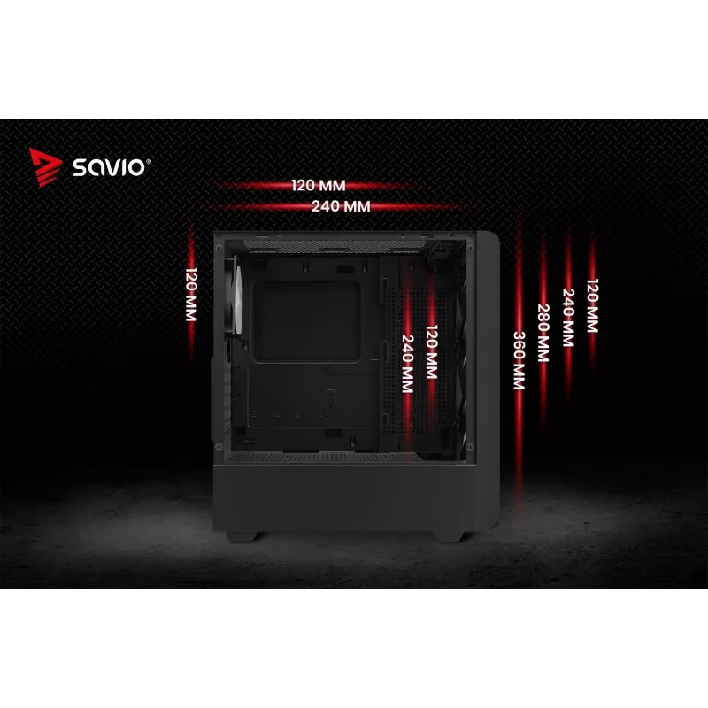 Datora korpuss Savio Noctis Glass RGB Cube, ATX/Micro-ATX/Mini-ITX, rūdīta stikla priekšpuse, RGB ventilatori, melns