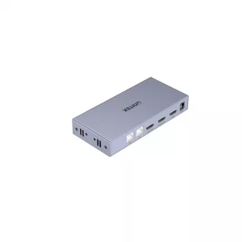 KVM slēdzis Unitek V307A USB HDMI 2-portu 4K Ultra HD 3840x2160@60Hz HDCP 2.2, metāla korpuss, pelēks