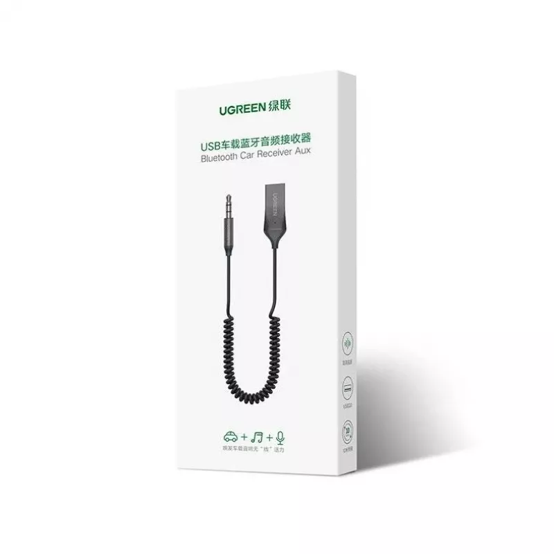 Audio uztvērējs UGREEN CM309 Bluetooth 5.0 USB ar 3.5 mm AUX ligzdu, melns, 20–20000 Hz