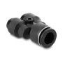 Pneimatiskais Y-savienotājs DELOCK 2×8 mm uz 1×12 mm ar montāžas caurumu, metāls/plastmasa, sieviešu vītne, 50,5 mm
