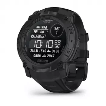 Viedpulkstenis GARMIN Instinct — 45 mm, 3,05 cm (1,2 colls) AMOLED 390×390 skārienekrāns, 4 GB, GPS, silikona siksniņa melna, 53 g