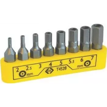 Sešstūra uzgaļu komplekts c.k tools T4528 — 8 gab. sešstūra uzgaļi skrūvgriežiem un uzgaļu turētājiem
