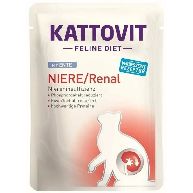KATTOVIT Niere/Renal 85 g sachet — 12 x 85 g, mājputnu gaļa (liellopu, vistas, pīles, tītara) pieaugušiem kaķiem ar nieru mazspēju