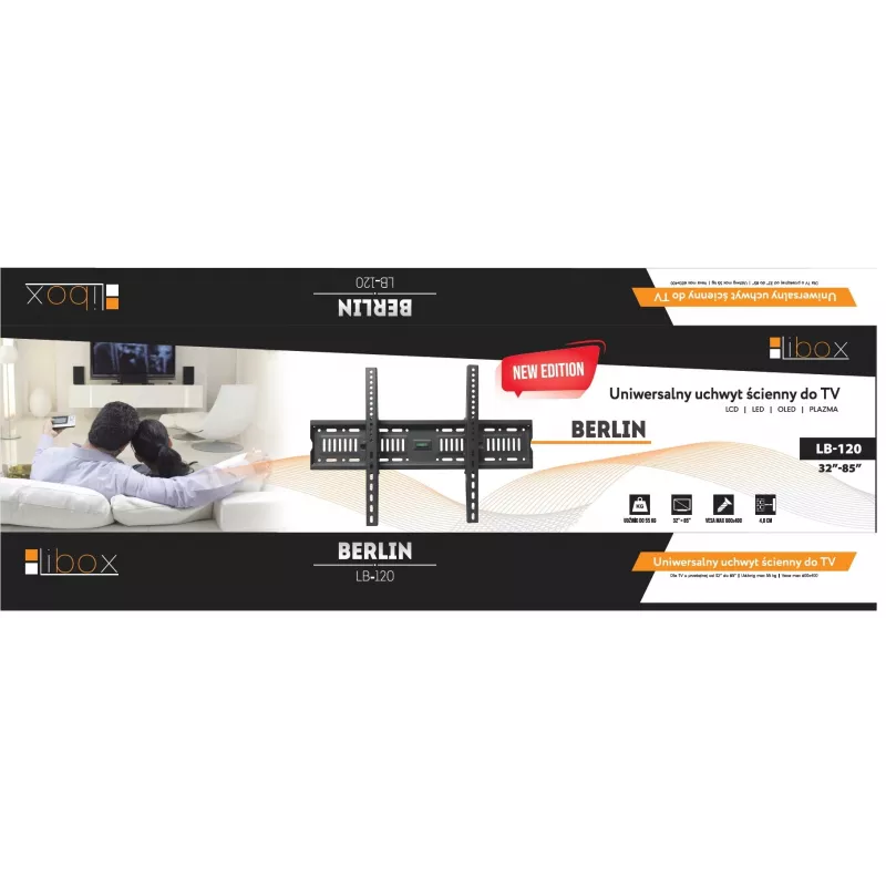Libox Berlin LB-120 sienas turētājs televizoram 37–70 collu ekrāniem (līdz 85 collām / 2,16 m), līdz 50 kg, melns