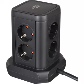 Strāvas sadales tornis Brennenstuhl 1153560010 — 8 kontaktligzdas, 2×USB-A, 1×USB-C, melns