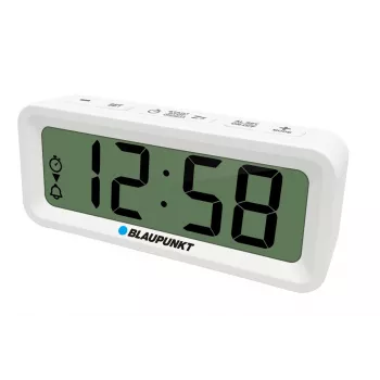 Modinātājpulkstenis BLAUPUNKT CL04WH daudzfunkcionāls, balts — termometrs, kalendārs, snaudiena režīms, 88×37×21 mm