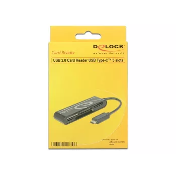 DeLOCK USB2.0 karšu lasītājs USB Type-C vīriešu 5 sloti - karšu lasītājs - Visi vienā (Multi-Format) - USB-C (91739)