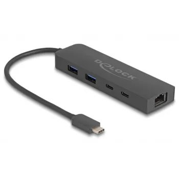 USB Hub DeLOCK 10 Gbps ar 2.5 Gigabit LAN un PD 85 W