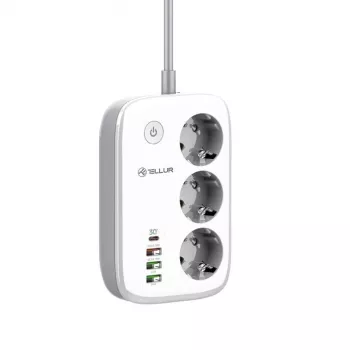 Pagarinātājs Tellur TLL331521 Smart WiFi ar 3 kontaktligzdām, PD 30W, QC 18W