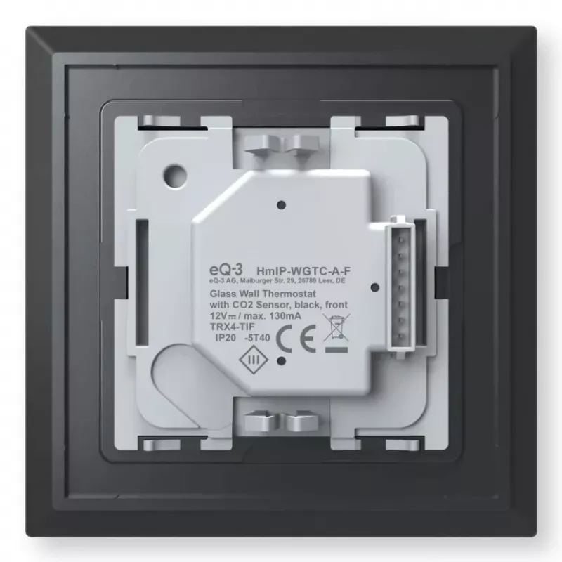 Homematic IP stikla sienas termostats ar CO₂ sensoru — melns, 230 V, IP20