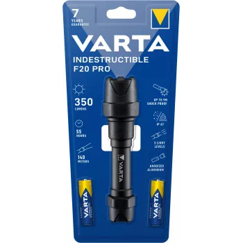 Varta Indestructible F20 Pro rokas lukturītis - Melns - Alumīnijs - 9 m - IP67 - LED