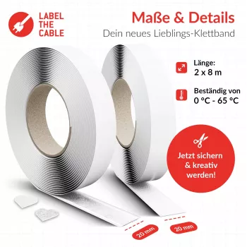 Kabeļu lentes stiprinājums Label the Cable Easy Tape Strap LTC 1520-8-20, 8 m garums, 20 mm platums, balts