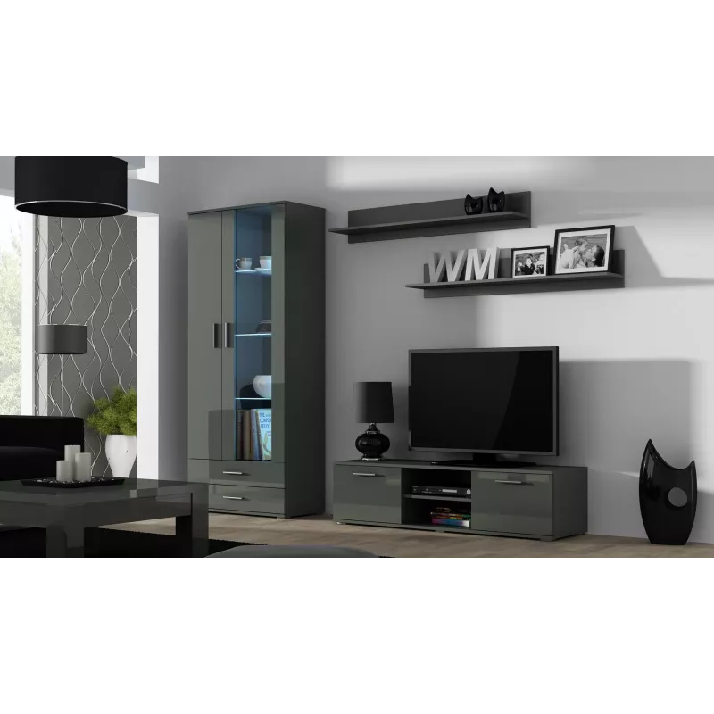 TV statīvs Cama Meble SOHO 140 — 1400×430×370 mm, pelēka virsma, pelēks rāmis