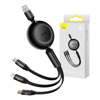 USB 3-in-1 kabelis Baseus Bright Mirror — micro USB, USB-C, Lightning, 66W, 1.1 m