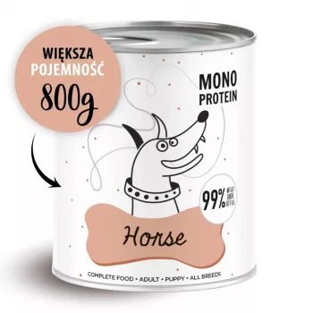Slapjā suņu barība PAKA ZWIERZAKA Pepe Horse 800 g – pilnvērtīga graudus nesaturoša barība pieaugušiem suņiem ar zirga gaļu
