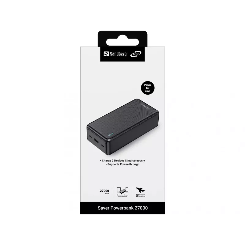 Powerbank Sandberg Saver 27000 mAh Litija-Jons Melns