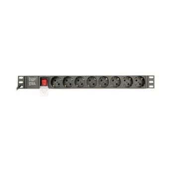 Strāvas sadalītājs GEMBIRD EG-PDU-014-C14, 8 AC kontaktligzdas, C14 ieeja, 3 m kabelis, 1U, 3680 W, 10 A, alumīnijs, melns