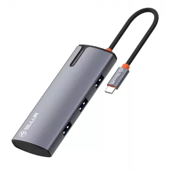 USB-C centrmezgls Tellur TLL321061 ar PD 3.0 100W, HDMI izvadu un 3× USB 3.0 portiem